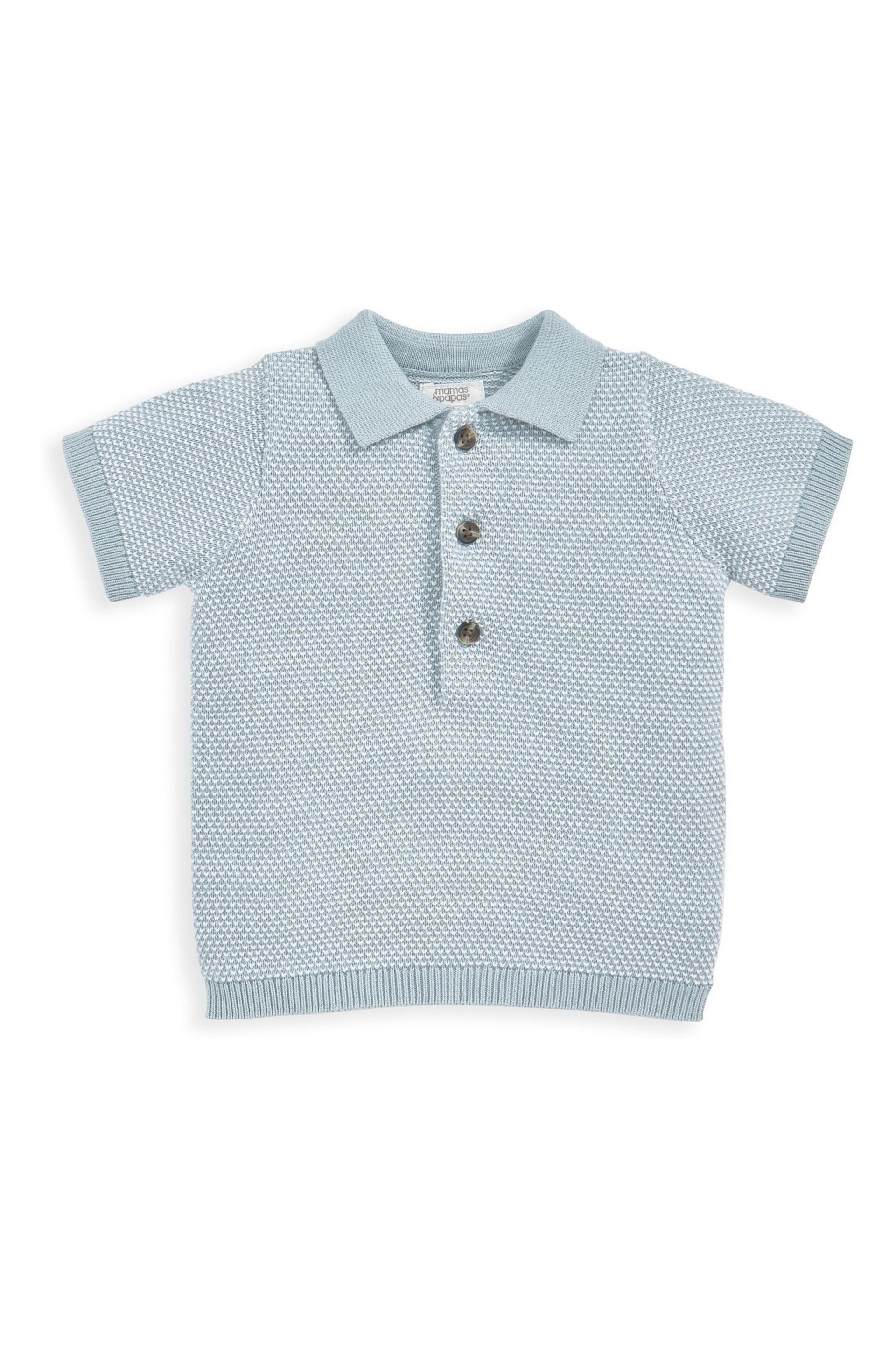 Mamas & Papas Blue Knitted Polo And Shorts Set 2 Piece - Image 3 of 4