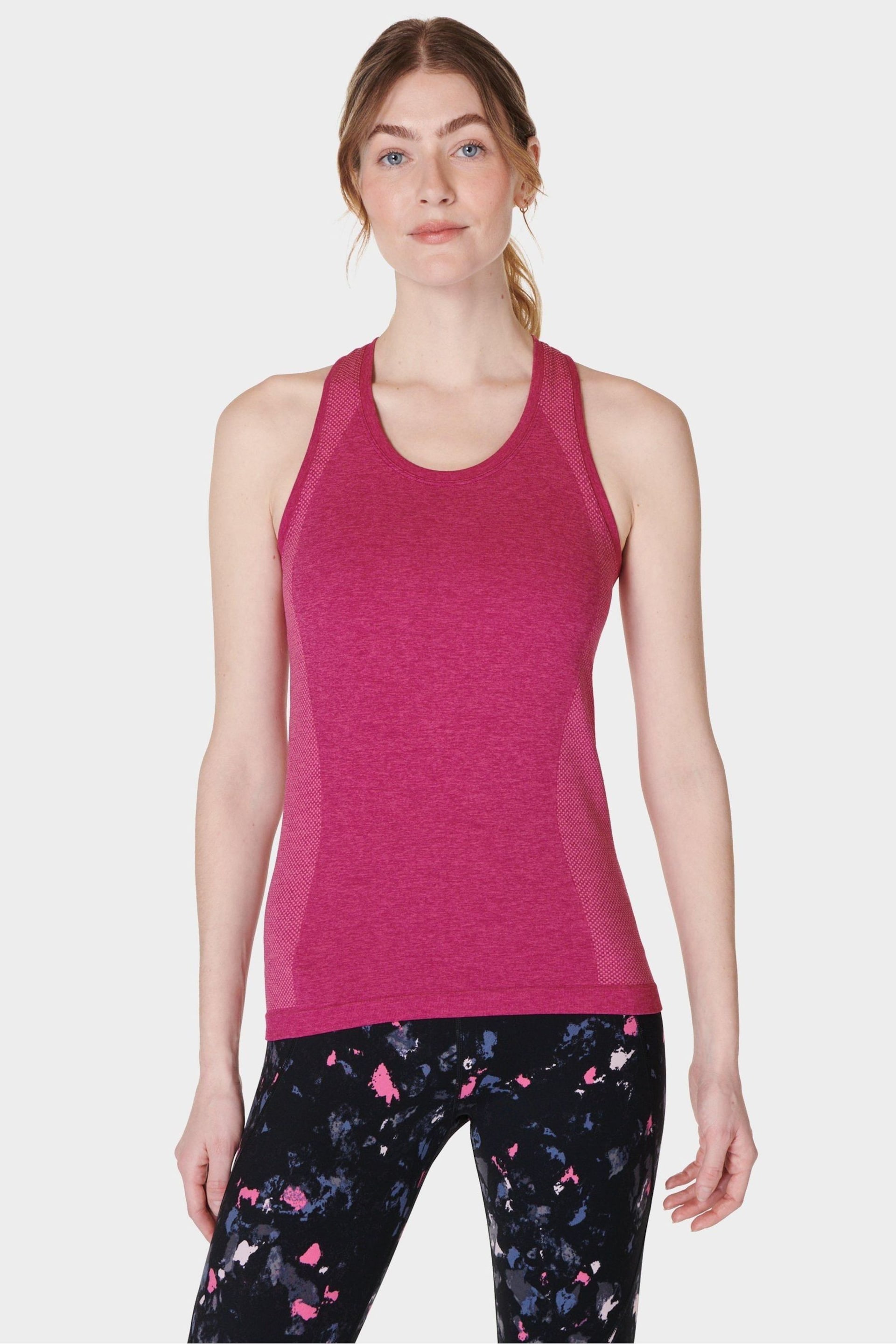 Sweaty Betty Camellia Pink Marl Athlete Seamless Workout Tank Top - Image 5 of 7