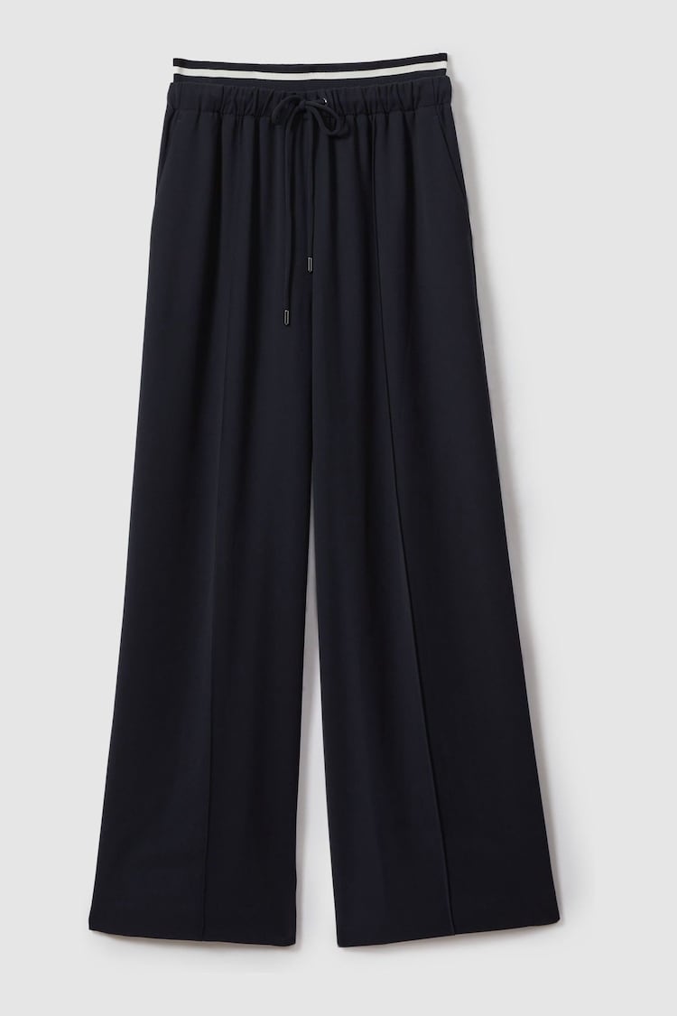 Reiss Navy Fleur Waistband Detail Wide Leg Trousers - Image 2 of 6