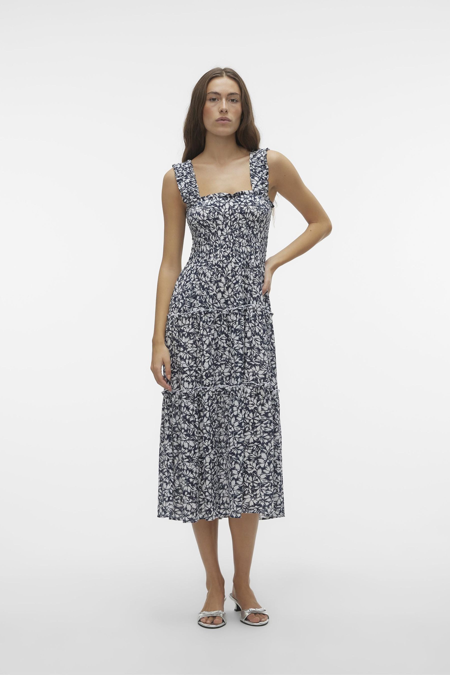 Buy VERO MODA Blue Printed Square Neck Smock Dress from Next Luxembourg