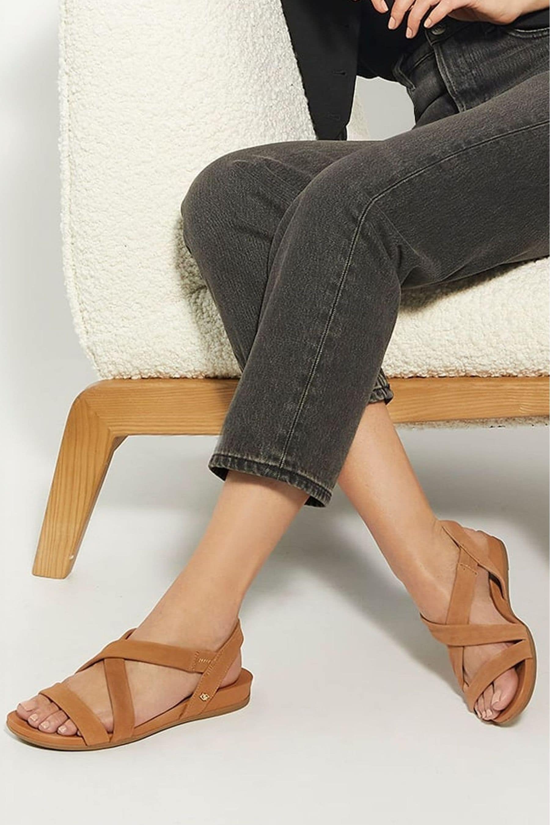 Buy Dune London Brown Wide Fit Landies Cross Strap Comfort Flat Sandals from Next Luxembourg