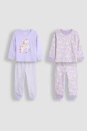 JoJo Maman Bébé Lilac 2-Pack Unicorn Jersey Pyjamas - Image 1 of 9