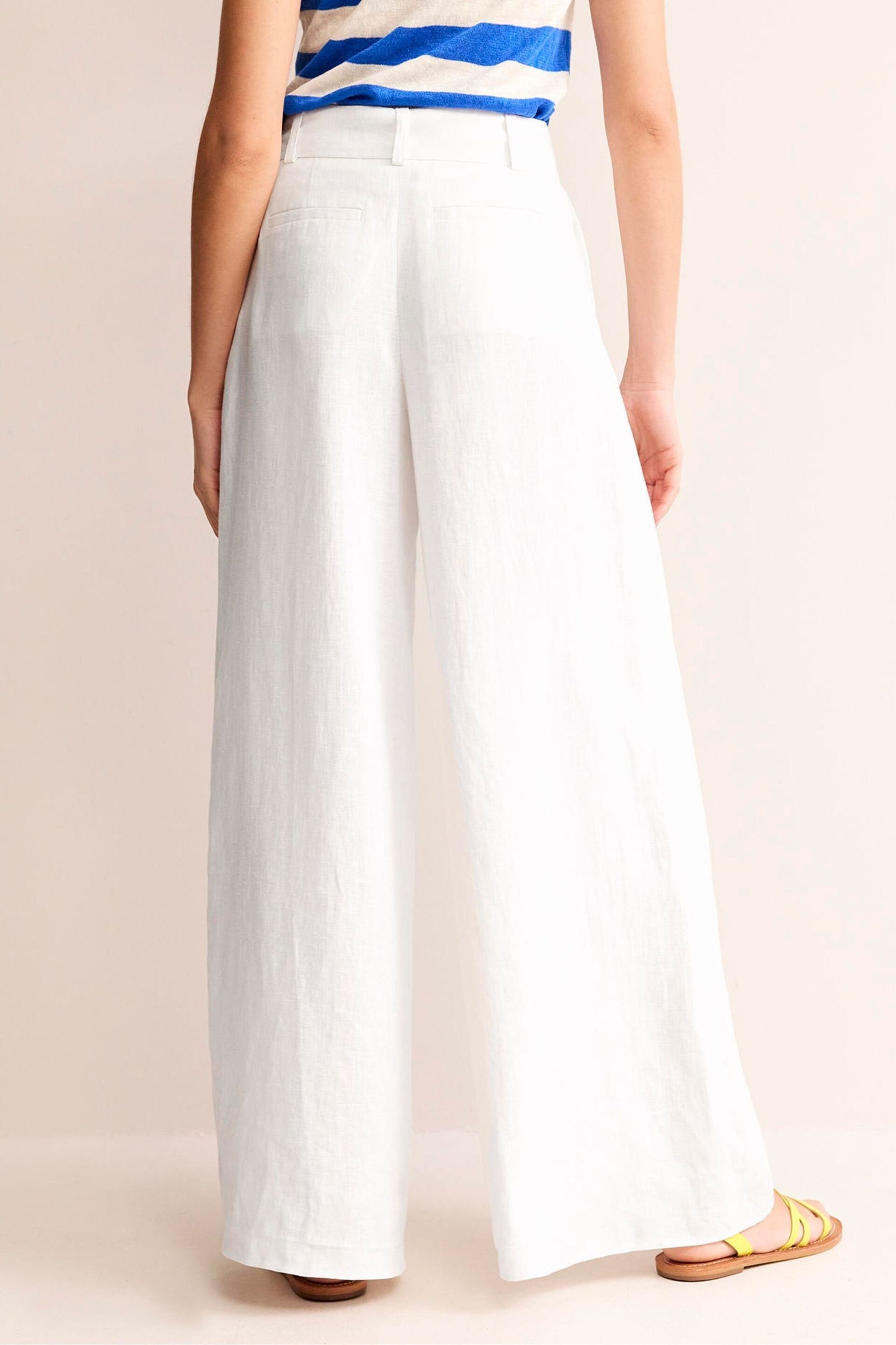 Boden White Palazzo Linen Trousers - Image 3 of 5