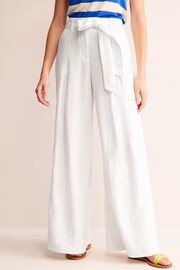 Boden White Palazzo Linen Trousers - Image 4 of 5