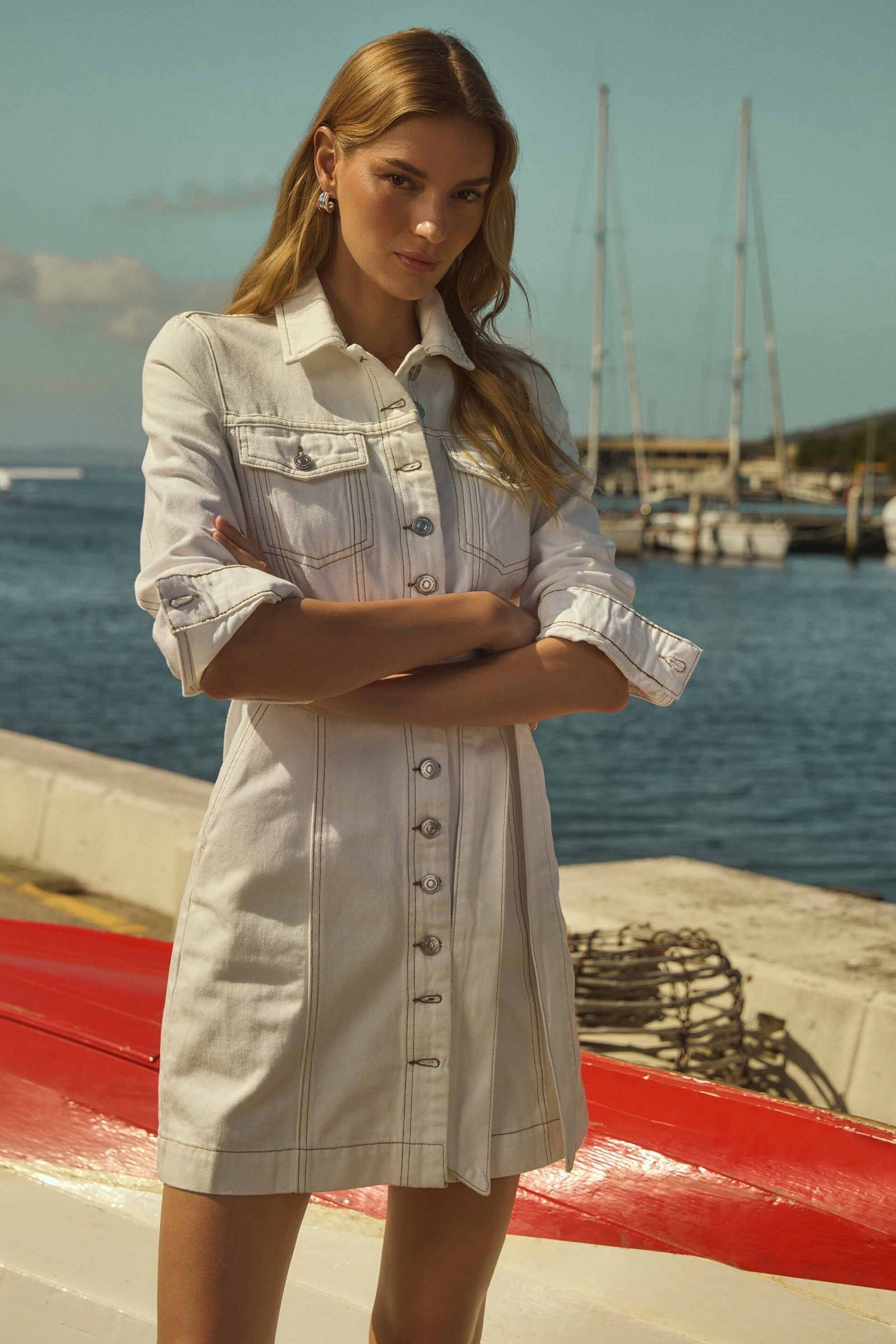 Forever New White Taylor Denim Dress - Image 2 of 6