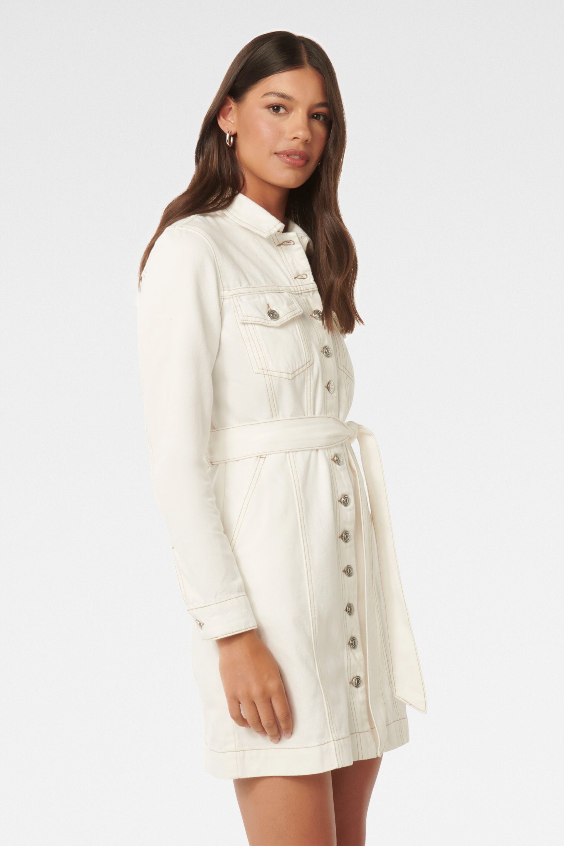 Forever New White Taylor Denim Dress - Image 5 of 6