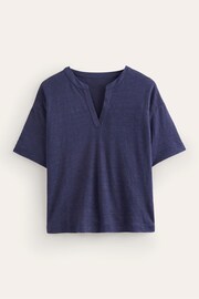 Boden Blue Notch Neck Linen Henley Top - Image 5 of 5