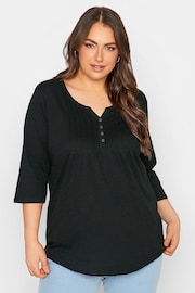 Yours Curve Black Pintuck Henley Top - Image 1 of 4