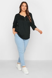 Yours Curve Black Pintuck Henley Top - Image 2 of 4