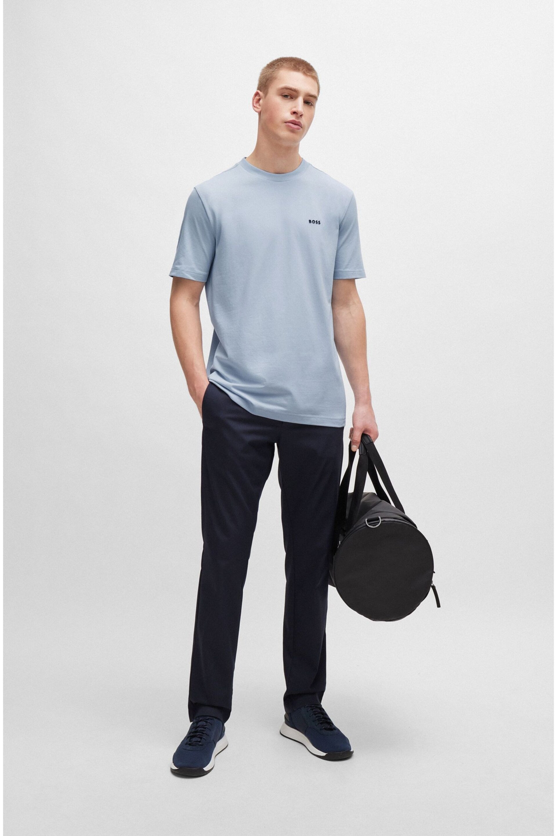 BOSS Blue Stretch-Cotton Regular-Fit T-Shirt With Contrast Logo - Image 3 of 5