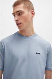 BOSS Blue Stretch-Cotton Regular-Fit T-Shirt With Contrast Logo - Image 4 of 5