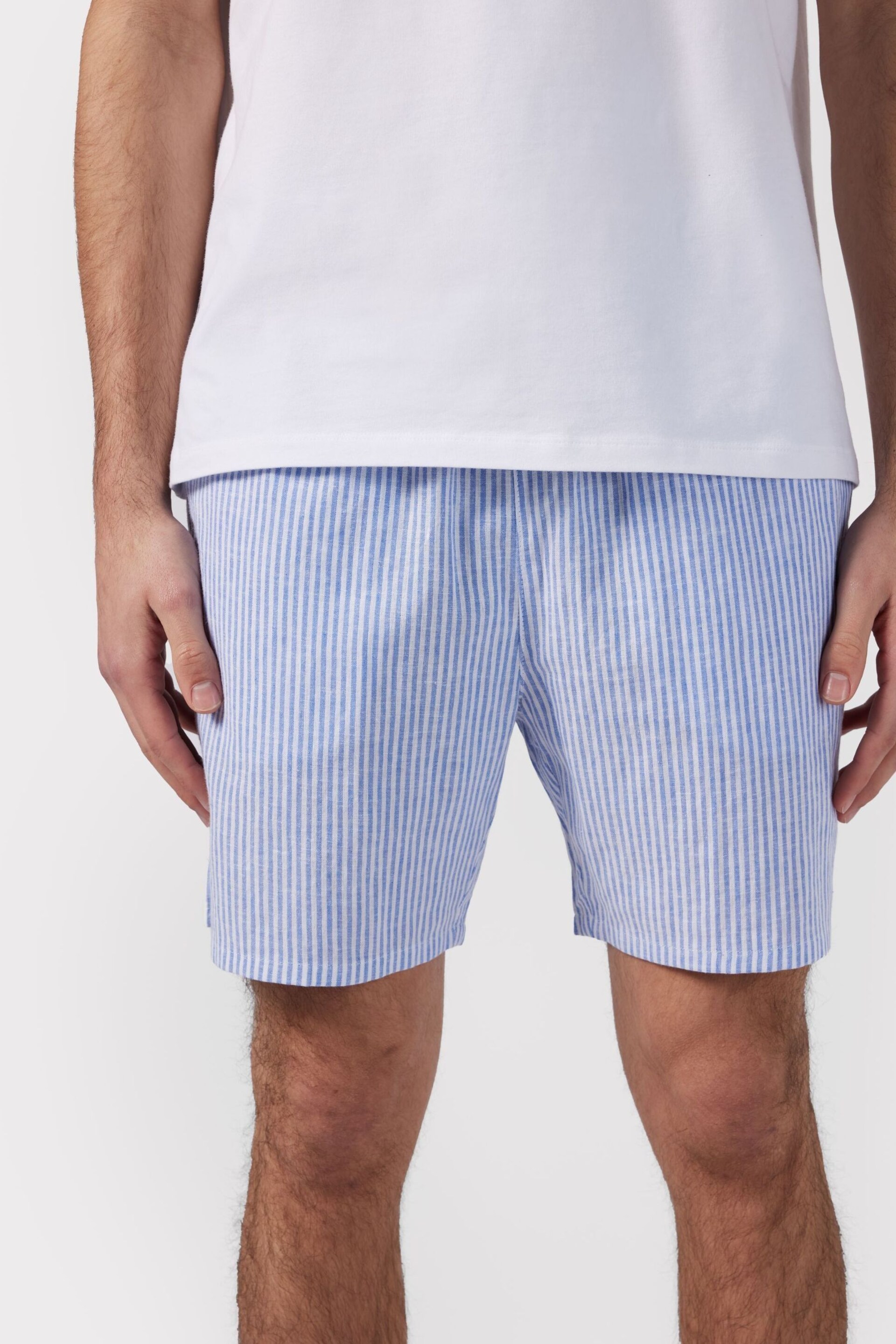 Chelsea Peers Blue Poplin Stripe Pyjama Shorts - Image 3 of 5