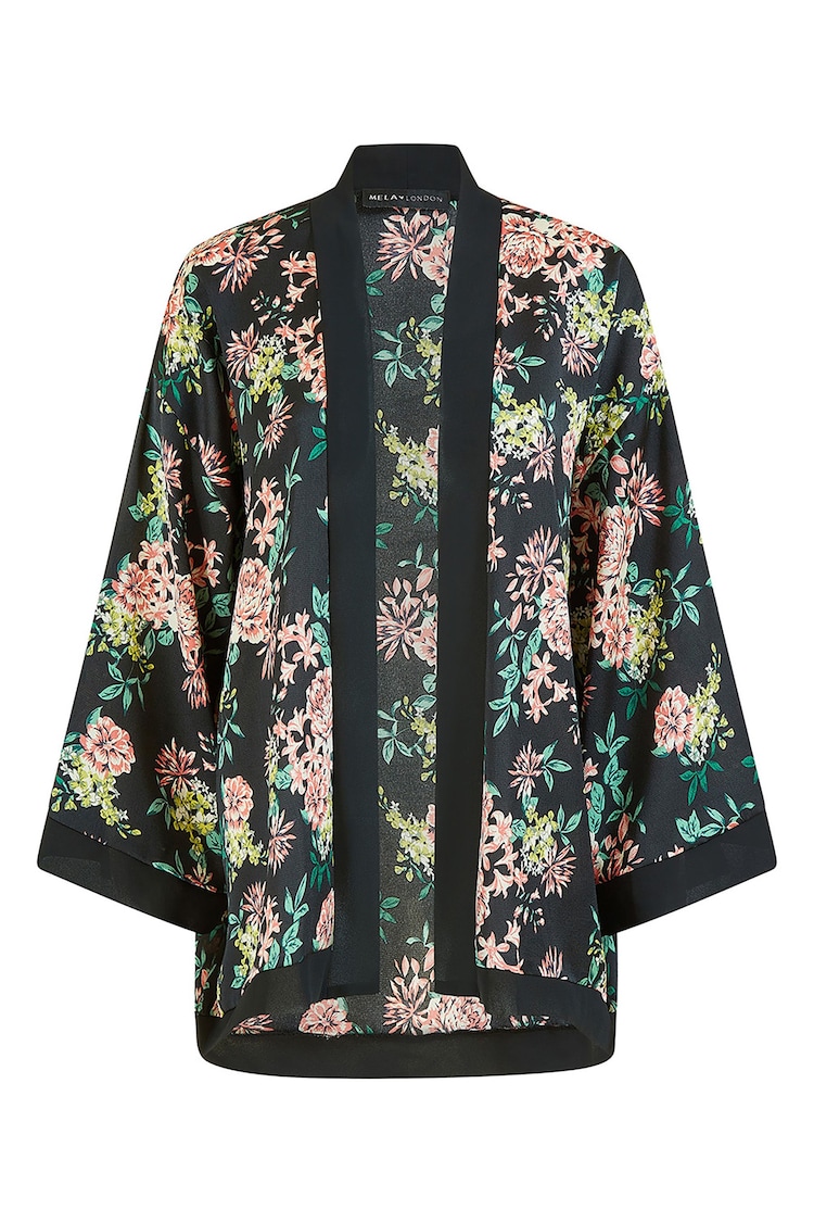 Mela Black Floral Satin Kimono - Image 5 of 5