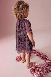 Plum Purple Sparkle Mesh Dress (3mths-7yrs) - Image 3 of 7