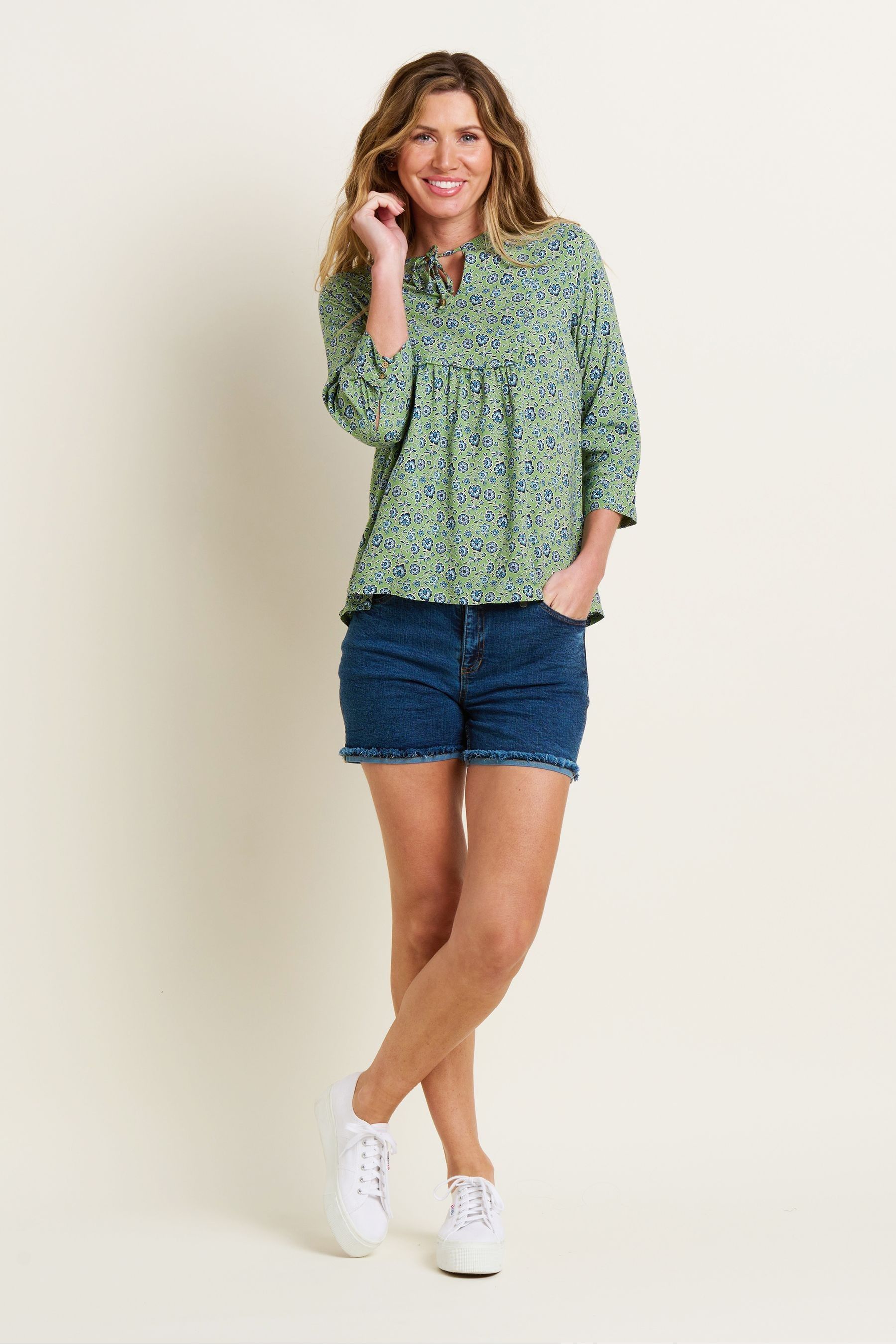 Brakeburn Blue Raw Edge Hem Denim Shorts