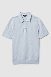 Reiss Soft Blue Lupton Cotton Textured Press-Stud Polo Shirt - Image 1 of 5