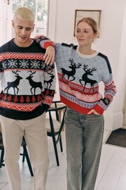 Navy Blue/Pink Matching Family Womens Christmas Fairisle Reindeer Jumper - Image 3 of 7