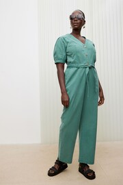 Oliver Bonas Green Short Sleeve V-Neck Jumpsuit - Image 1 of 9