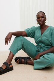 Oliver Bonas Green Short Sleeve V-Neck Jumpsuit - Image 3 of 9