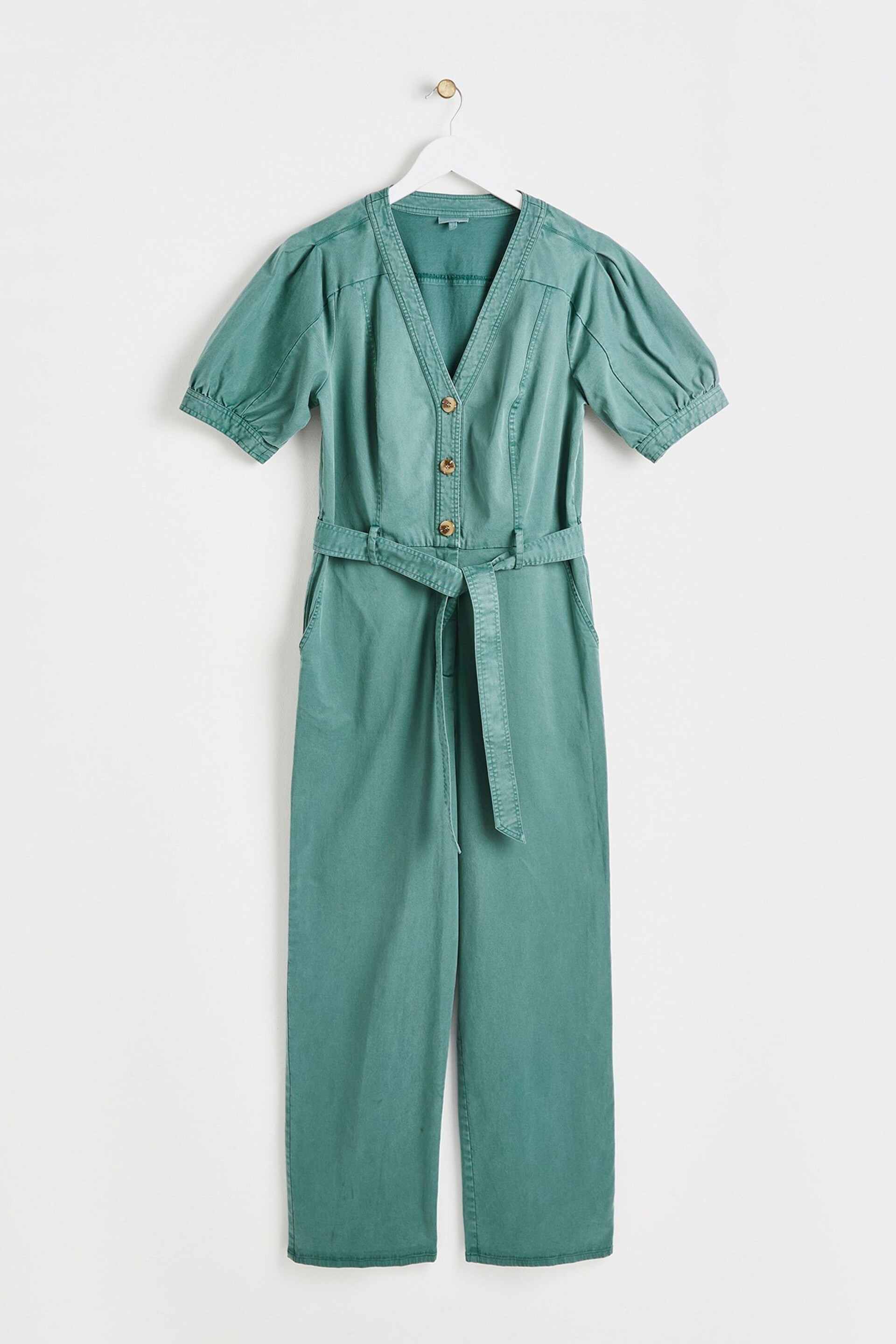 Oliver Bonas Green Short Sleeve V-Neck Jumpsuit - Image 4 of 9