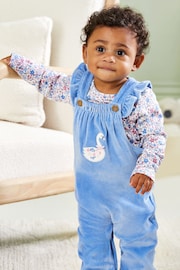 JoJo Maman Bébé Blue Swan Appliqué Velour Dungarees and Top Set - Image 2 of 8