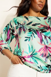 Curves Like These Blue Printed 3/4 Sleeve Blouse - Image 4 of 4