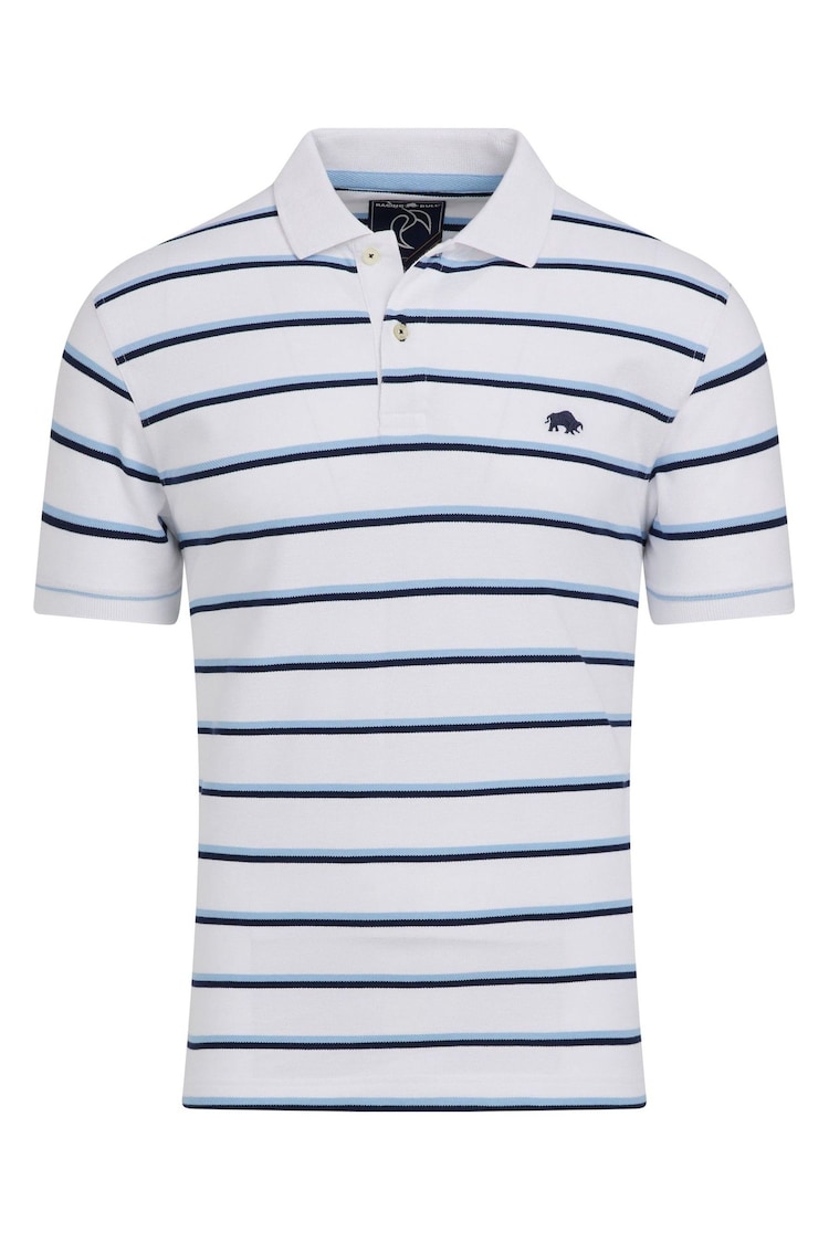 Raging Bull Trio Stripe 100% Cotton Pique White Polo Shirt - Image 9 of 9