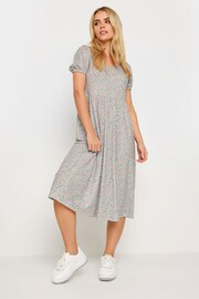 PixieGirl Petite Grey Floral Print V-Neck Midi Dress - Image 2 of 5