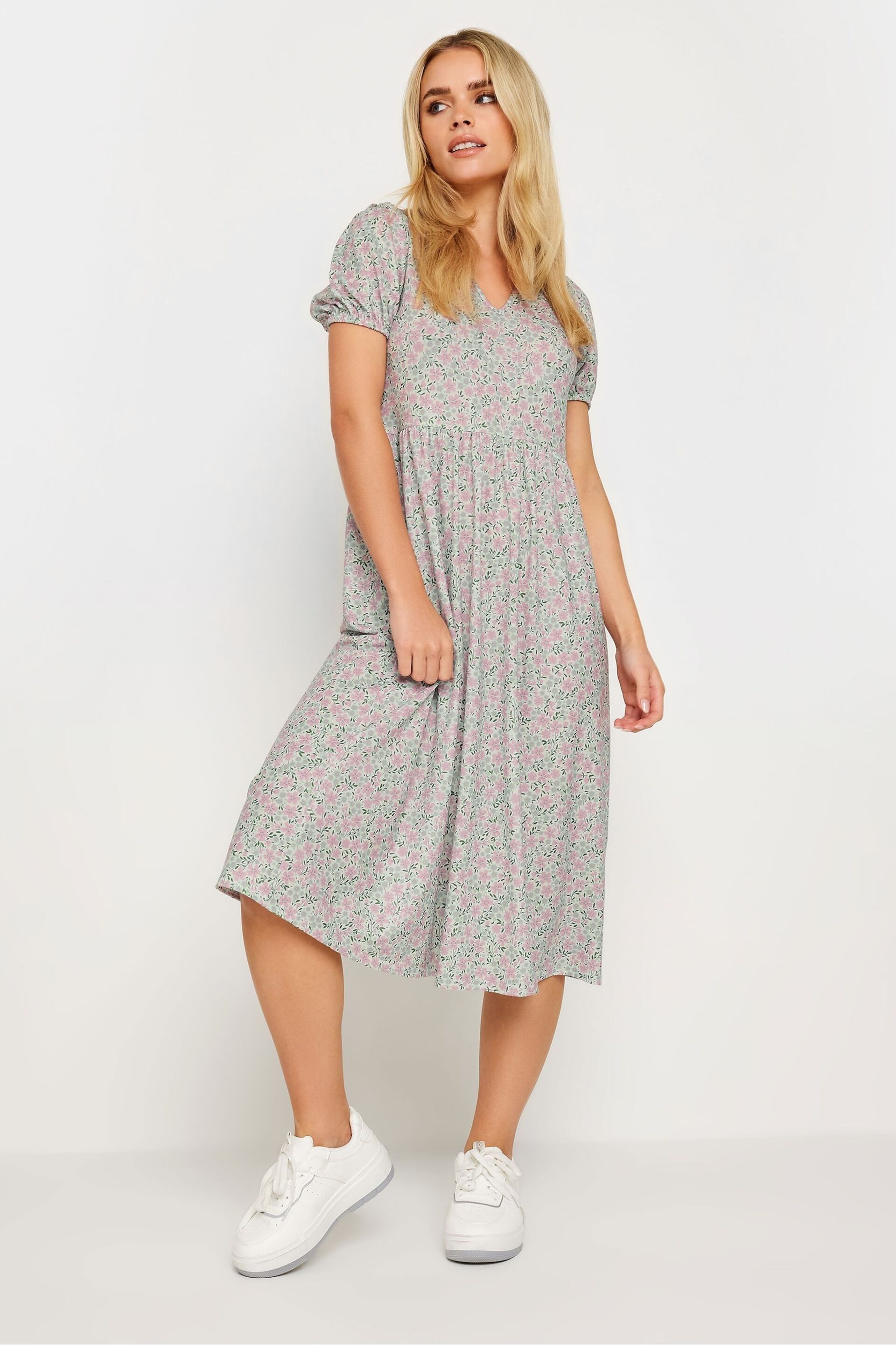 PixieGirl Petite Grey Floral Print V-Neck Midi Dress - Image 2 of 5