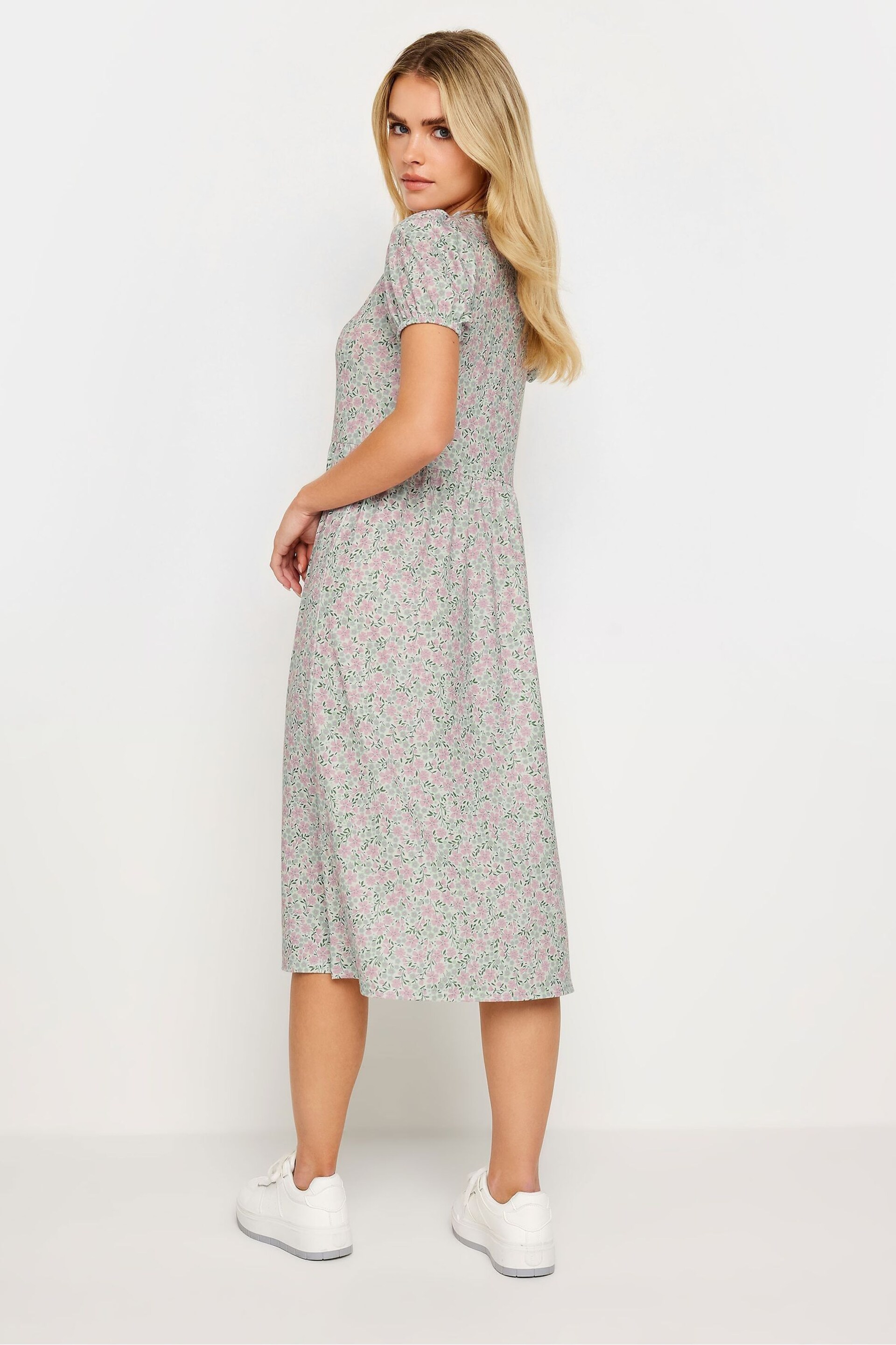 PixieGirl Petite Grey Floral Print V-Neck Midi Dress - Image 4 of 5