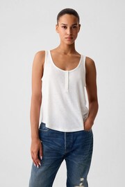 Gap White Linen Blend Sleeveless Henley Vest Top - Image 1 of 4