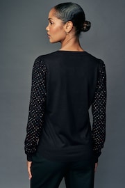 Black Sparkle Crew Neck Long Sleeve Pattern Knitted Jumper - Image 4 of 8