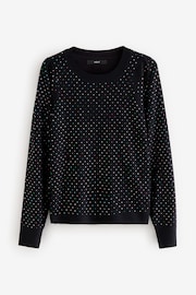 Black Sparkle Crew Neck Long Sleeve Pattern Knitted Jumper - Image 6 of 8