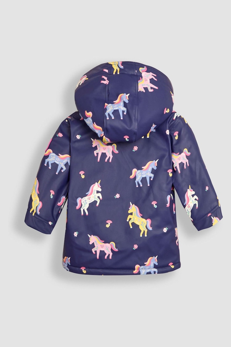 JoJo Maman Bébé Navy Unicorn Cosy Waterproof Jacket - Image 2 of 4