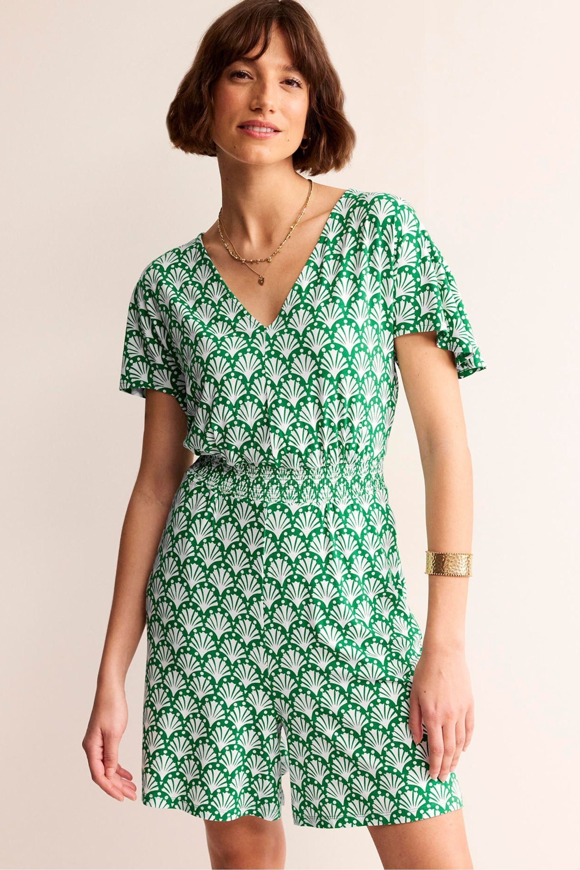 Boden Green Smocked Jersey Playsuit - Image 4 of 5