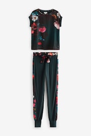 B By Ted Baker Teal Blue Satin Mix Floral Pyjamas - Image 6 of 9