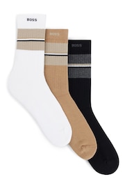 BOSS White/Black/Neutral Regular Length Ribbed Stripe Branded Socks 3 Pack - Image 1 of 3