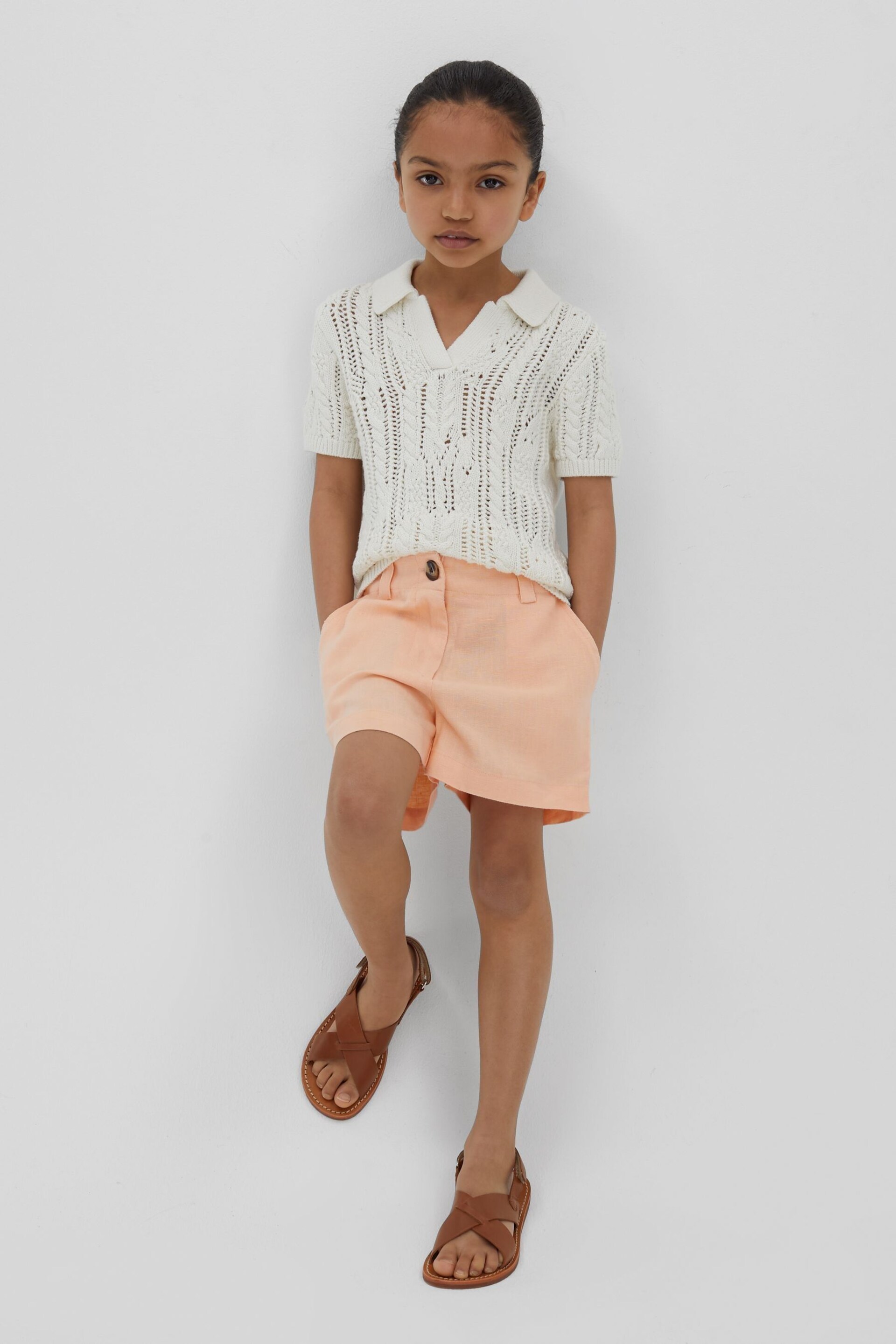 Reiss Apricot Dani Junior Linen Loose Fit Shorts - Image 1 of 4