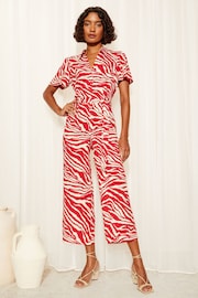 Friends Like These Red Petite Collar Button Through Culotte Jumpsuit - Image 3 of 4