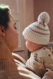 Neutral Stripe Baby Knitted Pom Hat - Image 2 of 4