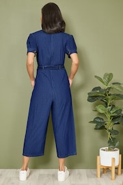 Yumi Blue Cotton Chambray Button Up Jumpsuit - Image 2 of 4
