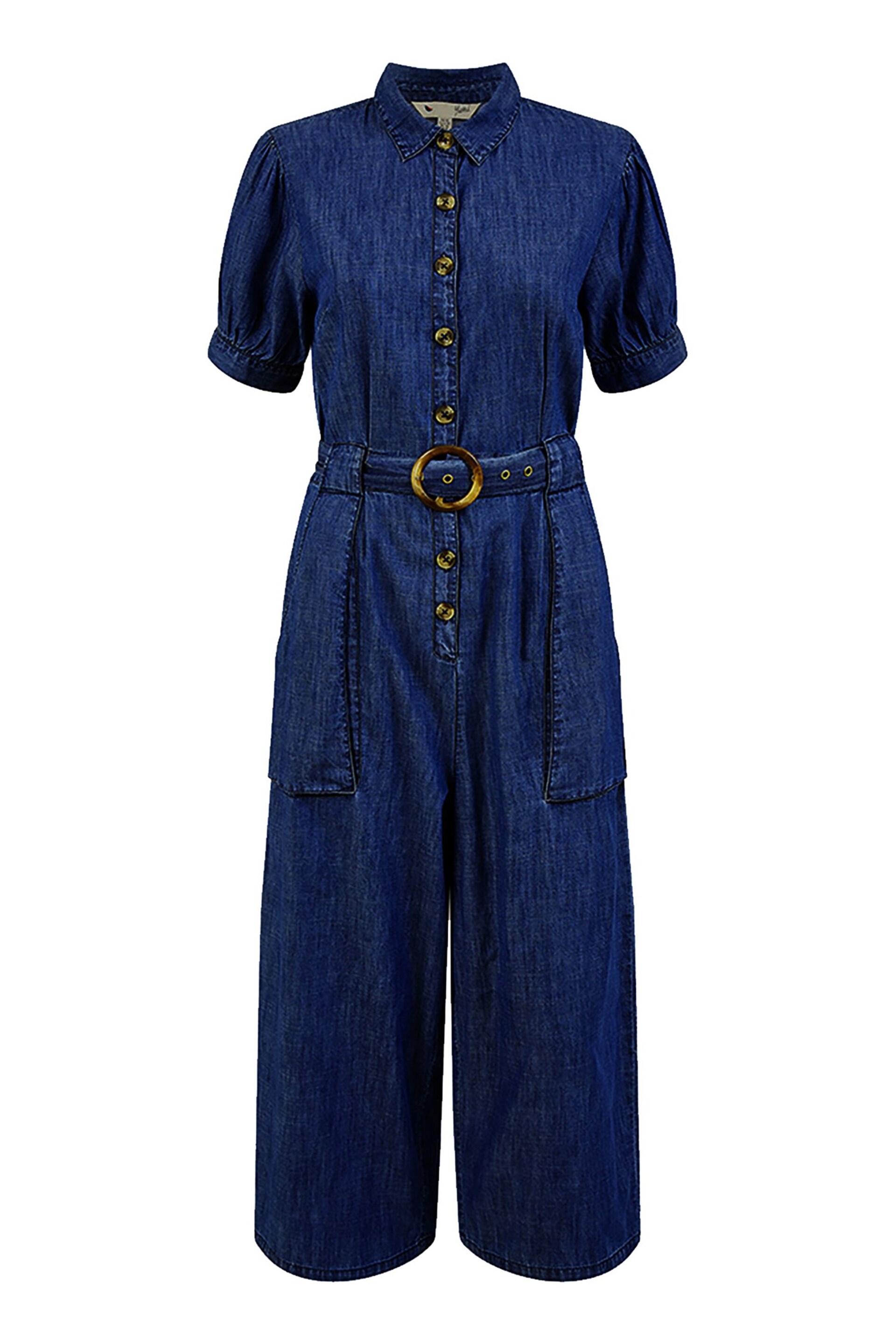 Yumi Blue Cotton Chambray Button Up Jumpsuit - Image 4 of 4