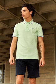 BOSS Bright Green Cotton Polo Shirt With Contrast Logo Details - Image 3 of 8