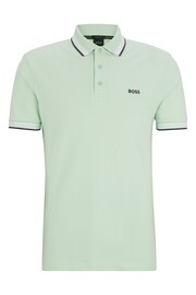 BOSS Bright Green Cotton Polo Shirt With Contrast Logo Details - Image 4 of 8