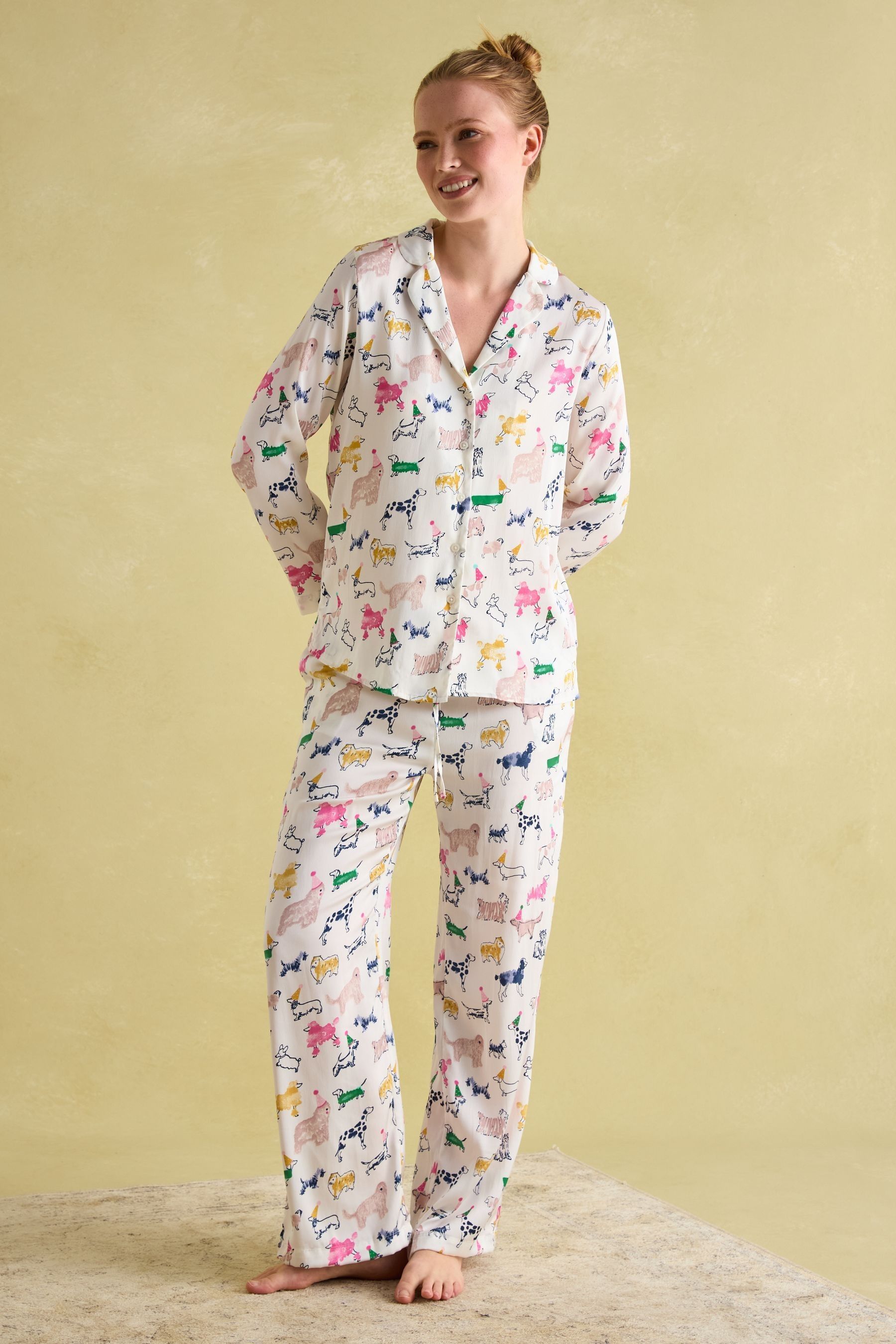 Joules Bonnie Cream Satin Pyjama Set XL Womens
