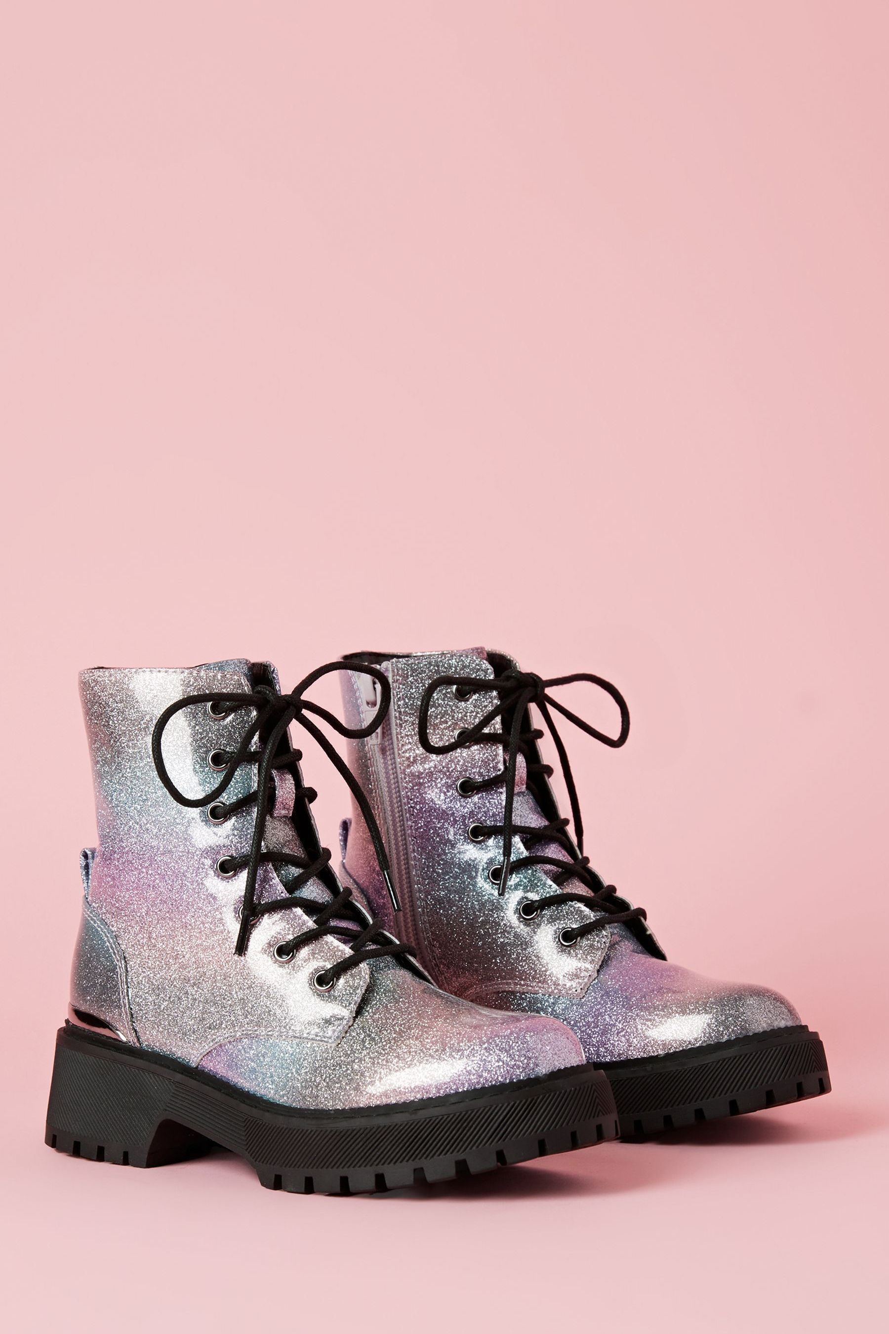 Buy Lipsy Pink Rainbow Chunky Flat Faux Leather Party Lace Up Ankle Boot from the Next UK online shop