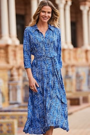 Sosandar Blue Animal Print Belted Midi Shirt Dress - Image 4 of 5