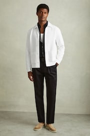 Reiss Off White Flippo Ribbed Cotton Blend Knitted Overshirt - Image 6 of 7