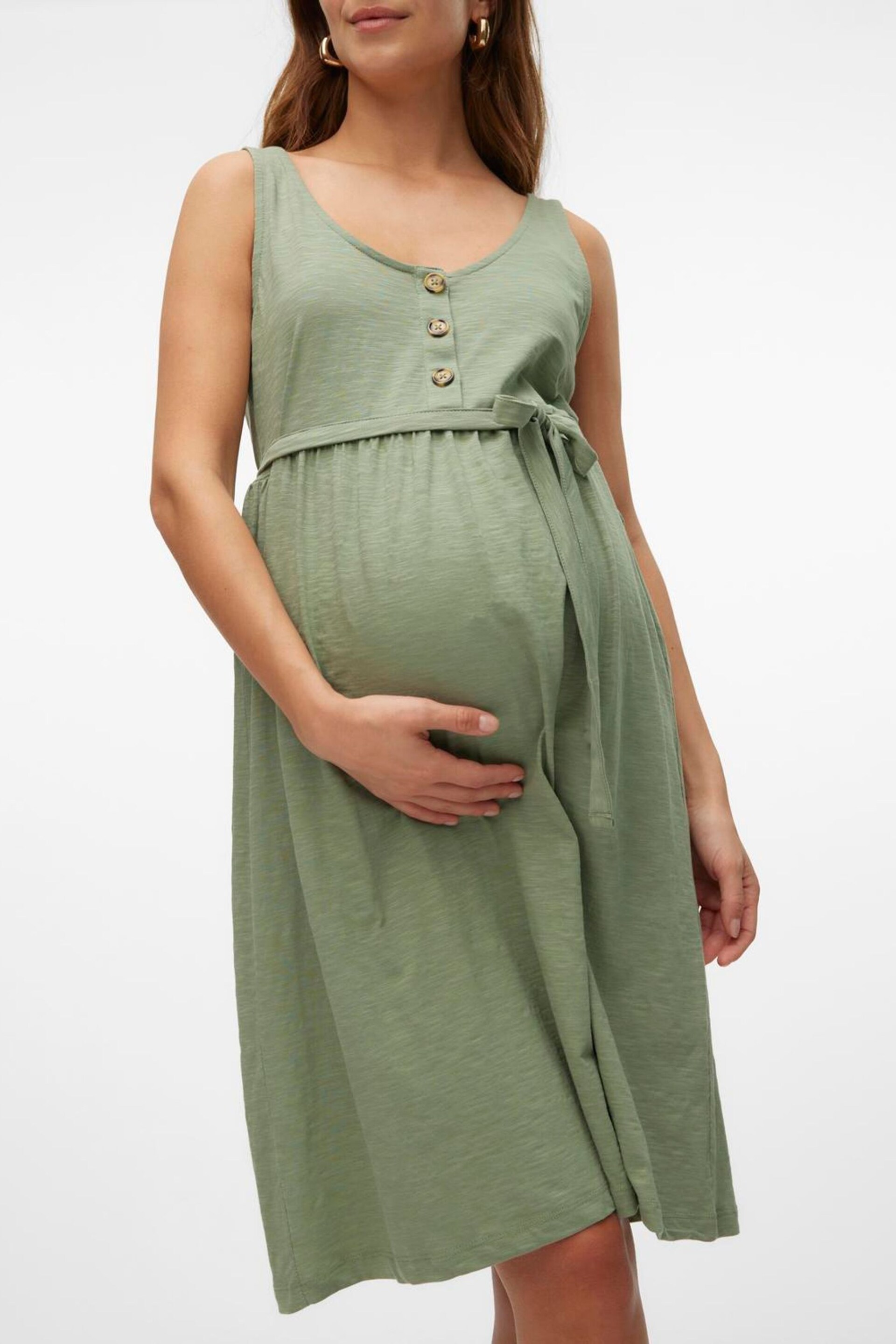 Mamalicious Green Maternity Button Front Mini Dress With Nursing Function - Image 5 of 7