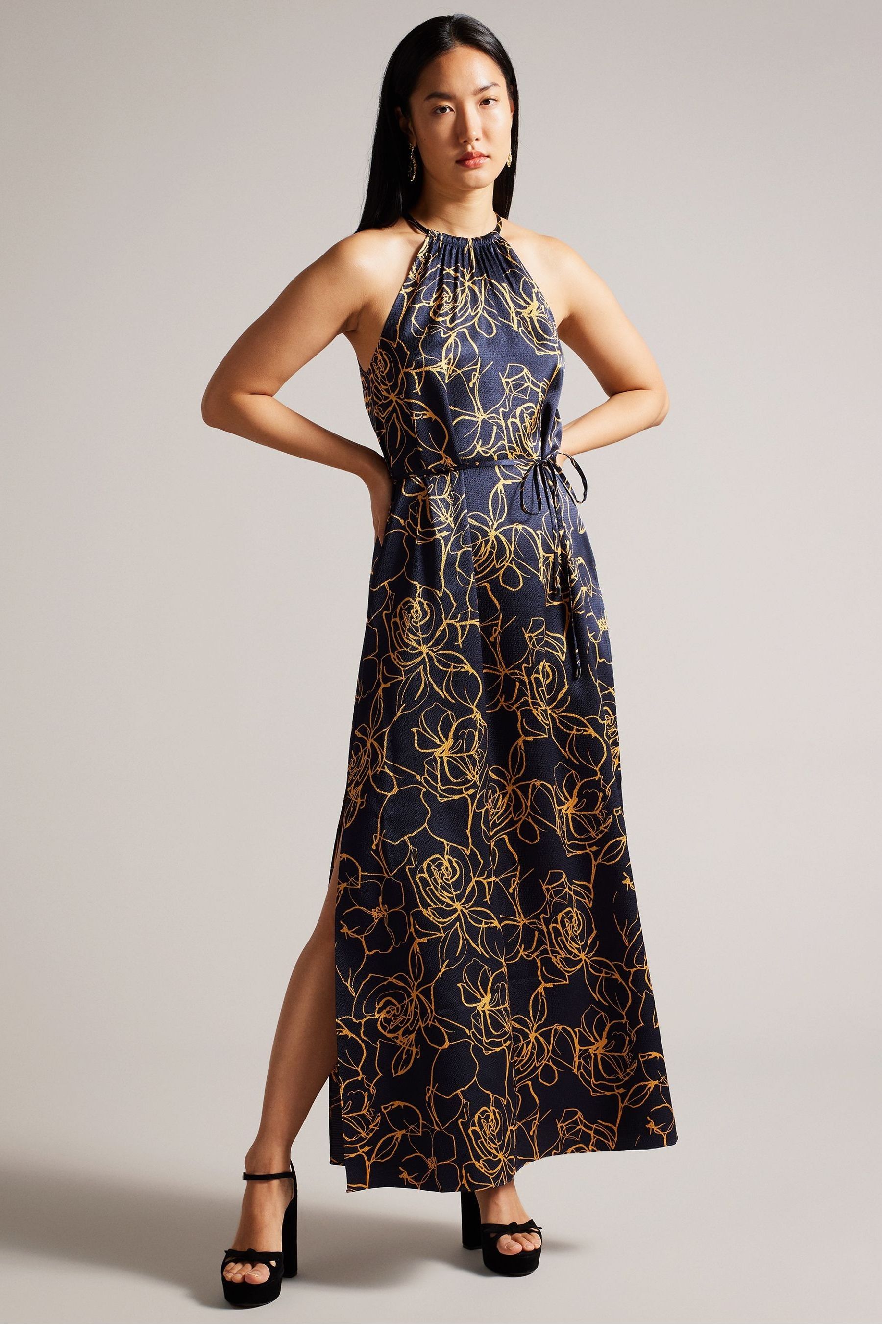 Ted baker navy and gold dress sale